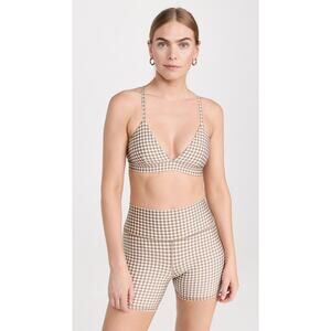 Alo Yoga Airlift Splendor Gingham Bra and 5" Energy Shorts Medium Macadamia EUC